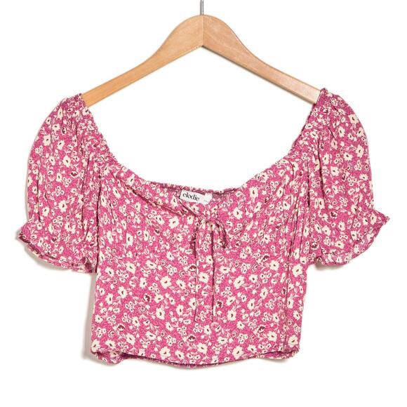 Elodie Cropped Tie Front Blouse In Berry Comb - Picture 1 of 9